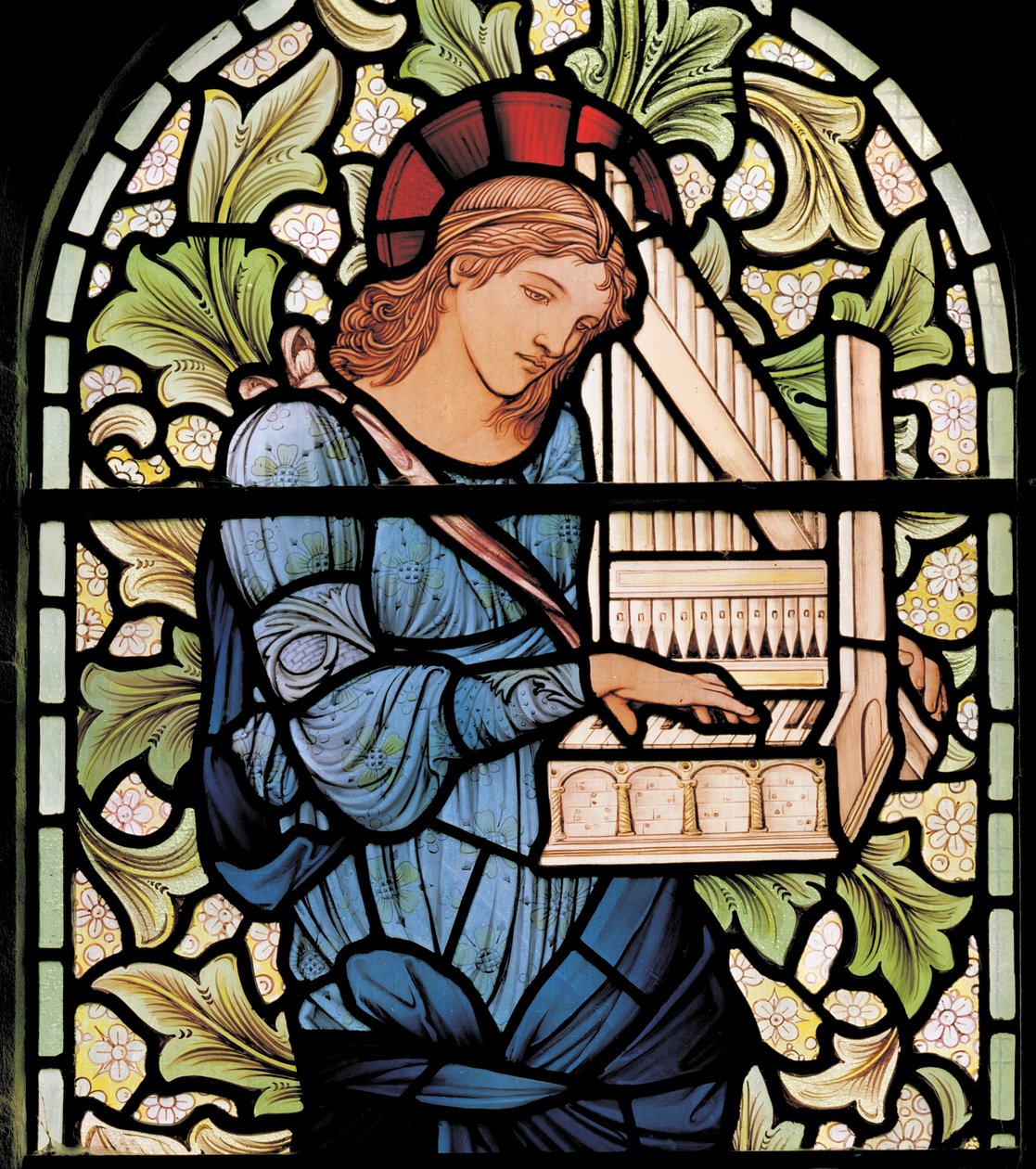 Wilden, All Saints, Morris & Co., Edward Burne-Jones, John Henry Dearle (1859-1932), St Cecilia, yksityiskohta, 1902, Louisa, Alfred, The Baldwins, pääministeri, metodisti, Worcestershire, Arts & Crafts, R tekijältä Edward Coley and Dearle Burne Jones
