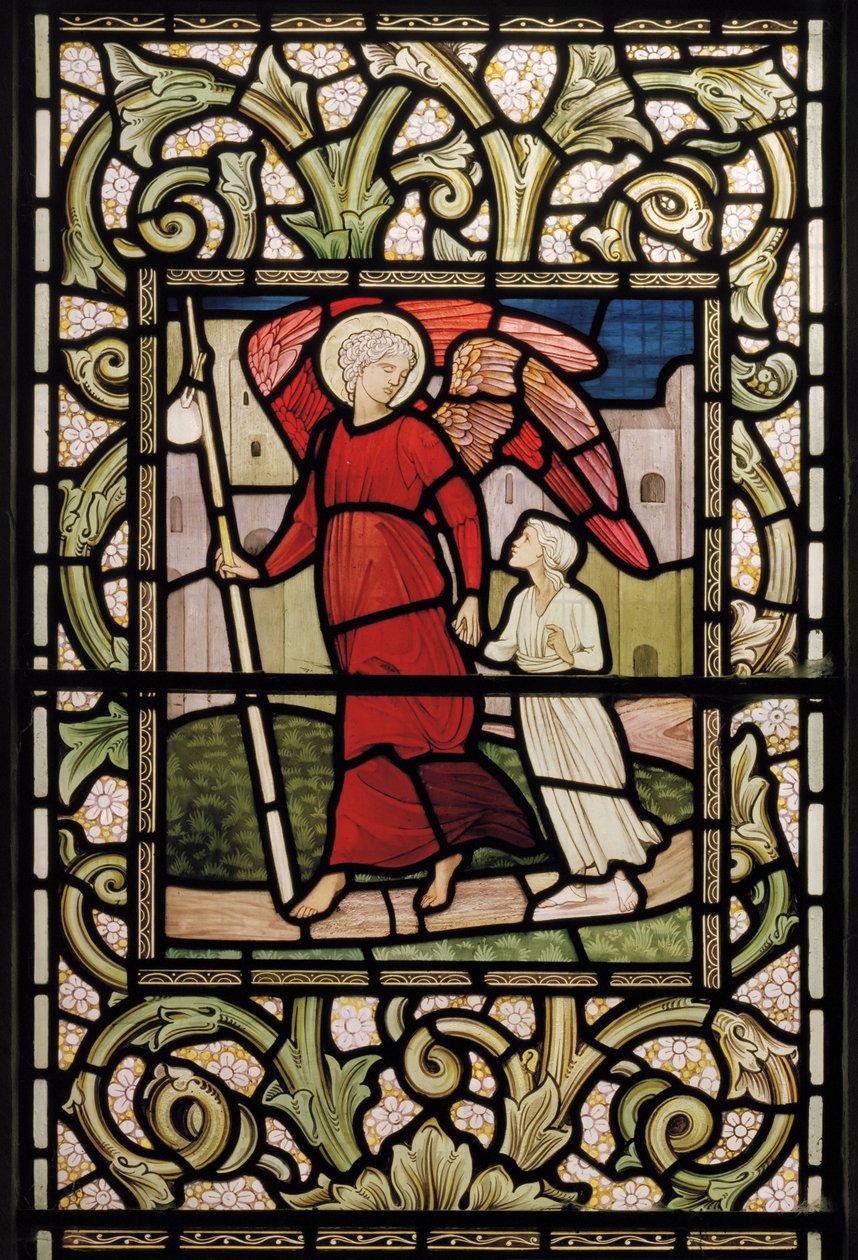Wilden, All Saints, Morris & Co., Edward Burne-Jones, John Henry Dearle (1859-1932), Lapsi suojelusenkelin kanssa, 1902-1914, Louisa, Alfred, Baldwinit, pääministeri, metodisti, Worcestershire, tekijältä Edward Coley and Dearle Burne Jones