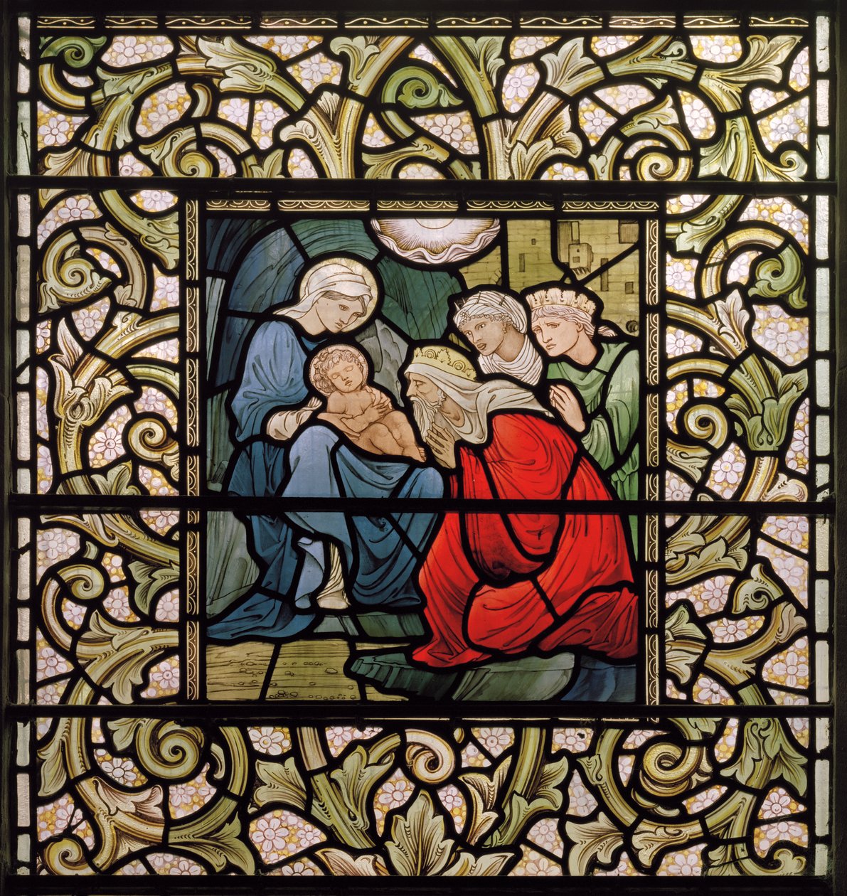 Wilden, All Saints, Morris & Co., Edward Burne-Jones, John Henry Dearle (1859-1932), The Adoration of The Magi, 1902-1914, Louisa, Alfred, Baldwinit, pääministeri, metodisti, Worcestershire, taide, taiteet. tekijältä Edward Coley and Dearle Burne Jones