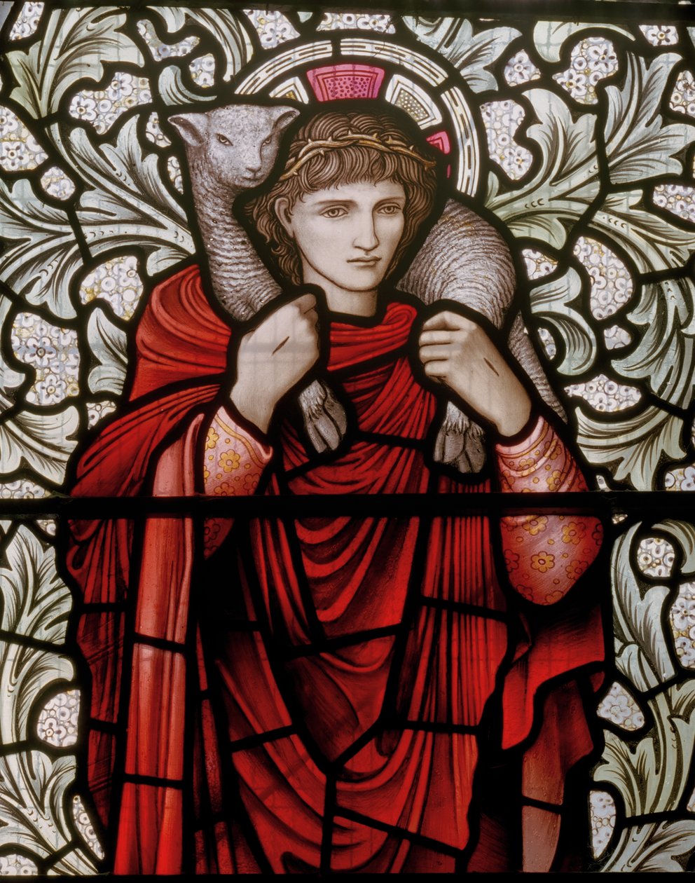 Wilden, All Saints, Morris & Co., Edward Burne-Jones, John Henry Dearle (1859-1932), The Good Shepherd, yksityiskohta, 1904, Louisa, Alfred, The Baldwins, pääministeri, metodisti, Worcestershire, Arts & Cr tekijältä Edward Coley and Dearle Burne Jones
