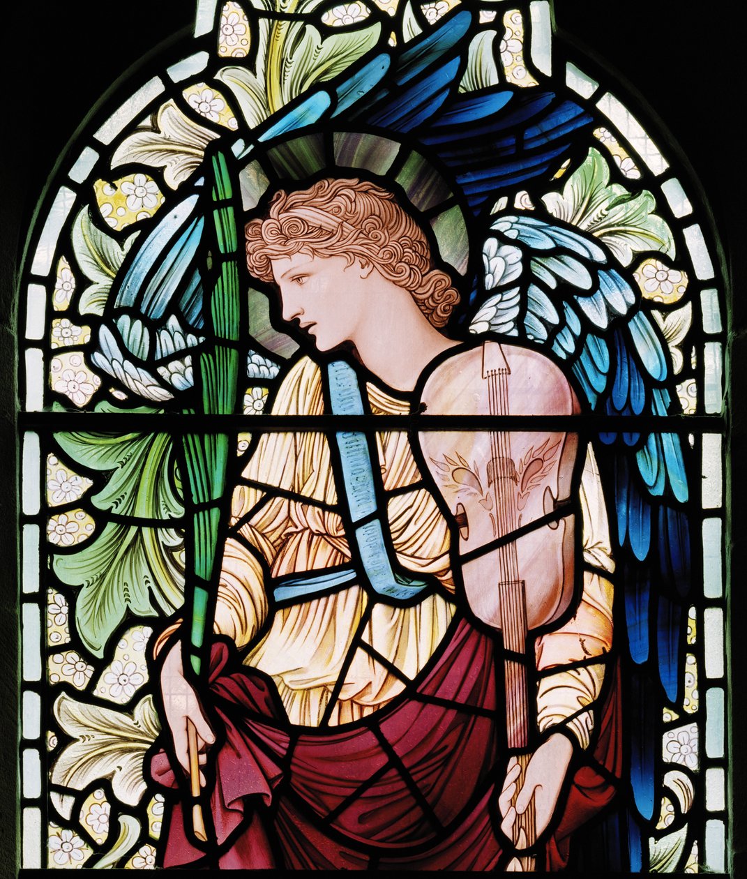 Wilden, All Saints, Morris & Co., Edward Burne-Jones, John Henry Dearle (1859-1932), The Minstrel Angel, Angel Musician, yksityiskohta, 1902-1914, Louisa, Alfred, The Baldwins, pääministeri, metodisti, Wor tekijältä Edward Coley and Dearle Burne Jones