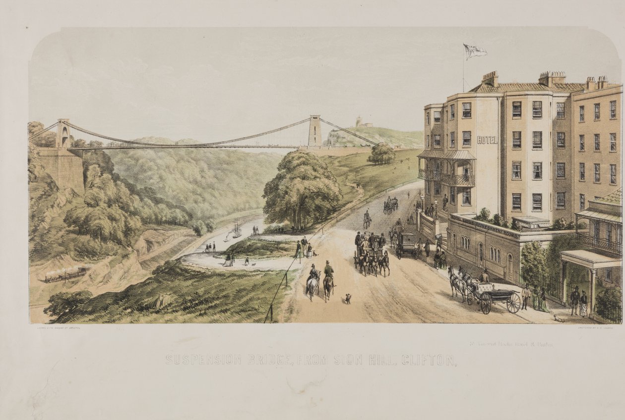 Suspension Bridge, Sion Hillistä, Clifton, n. 1875 tekijältä Edward Colston Lavars