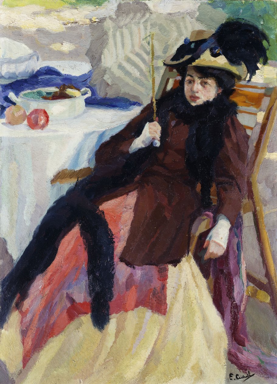 Nainen aurinkovarjon kanssa tekijältä Edward Cucuel