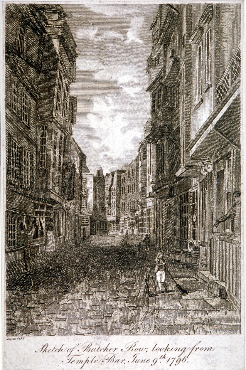 Butcher Row, Westminster, Lontoo, 1796. tekijältä Edward Dayes