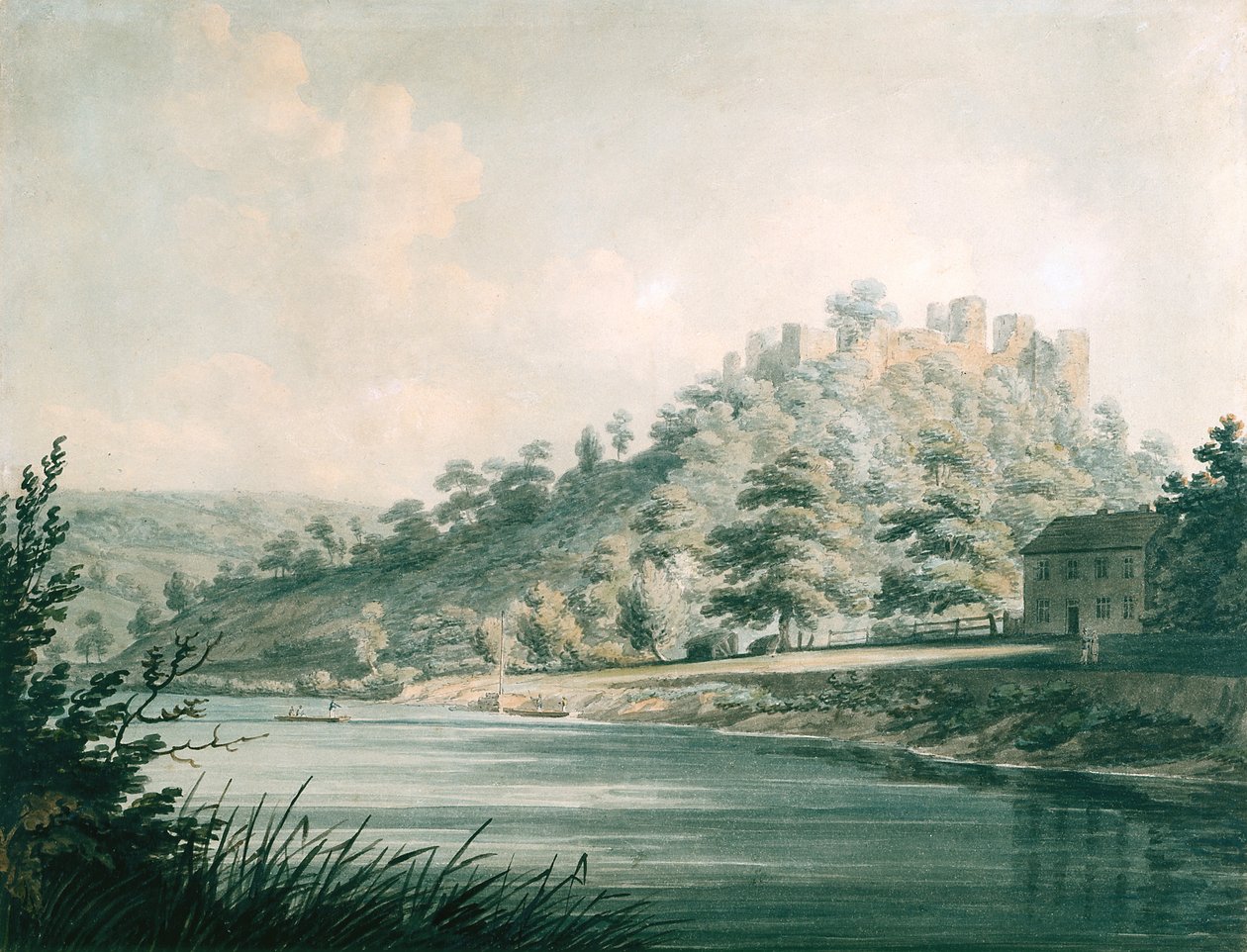 Goodrich Castle On The River Wye (akvarelli lyijykynällä valkoisella kudottu paperilla) tekijältä Edward Dayes