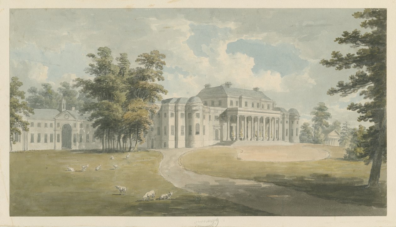 Shugborough Hall: akvarellimaalaus ja [?1700-luvun loppu] tekijältä Edward Dayes
