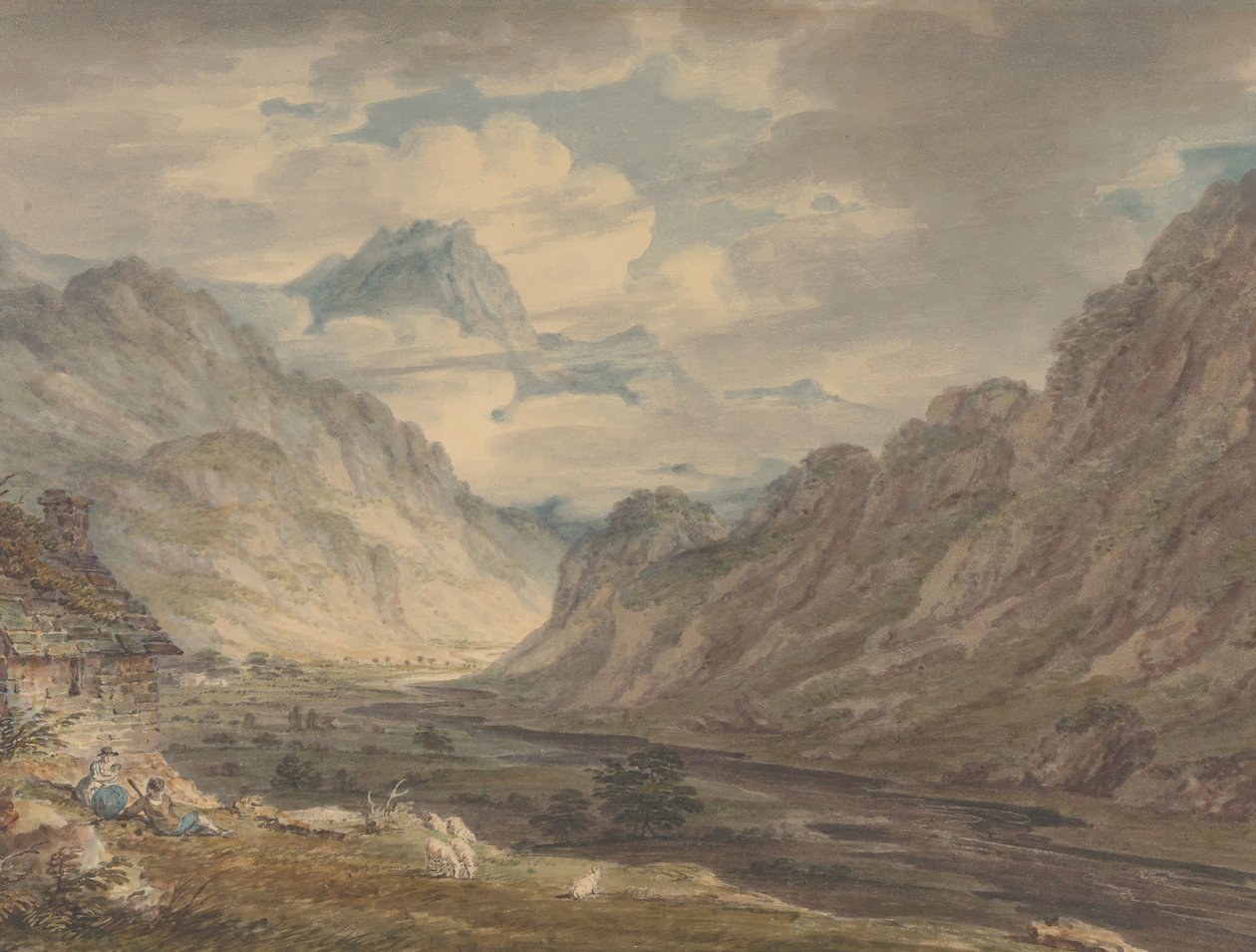 Honister Pass Gatesgarth Farmilta, Gatesgarthdalesta, Lake Districtistä, 1789-1804. tekijältä Edward Dayes