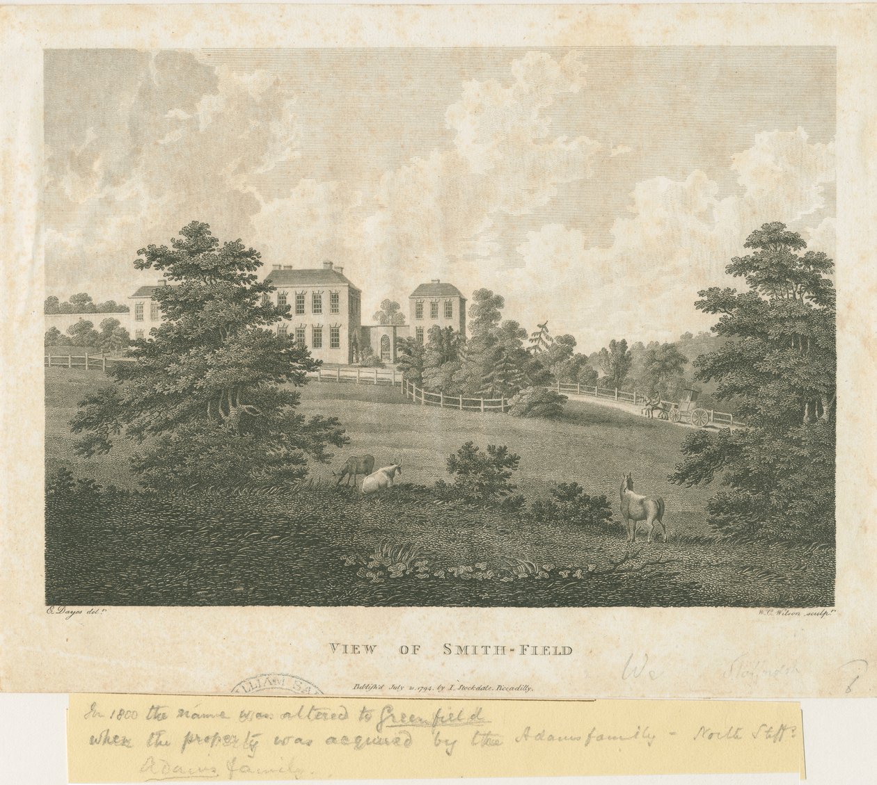 Wolstanton - "View of Smith-Field": kaiverrus, nd [c 1794] tekijältä Edward Dayes