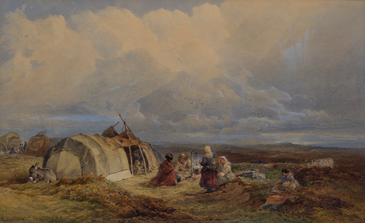 Gipsy Campment, n. 1863 (akvarelli) tekijältä Edward Duncan