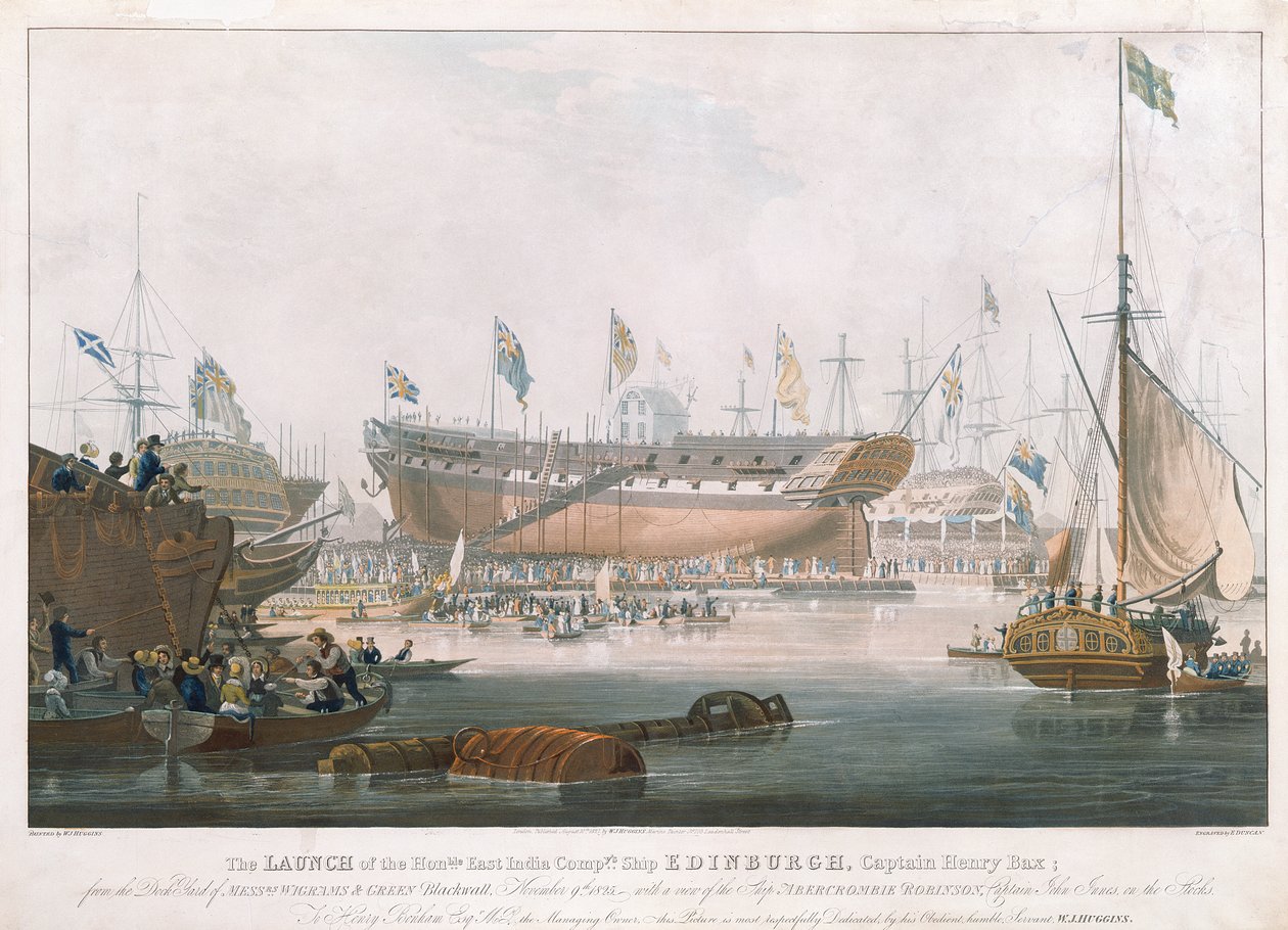 Edinburghin laukaisu Blackwallissa 9. marraskuuta 1825, maalannut Huggins tekijältä Edward Duncan