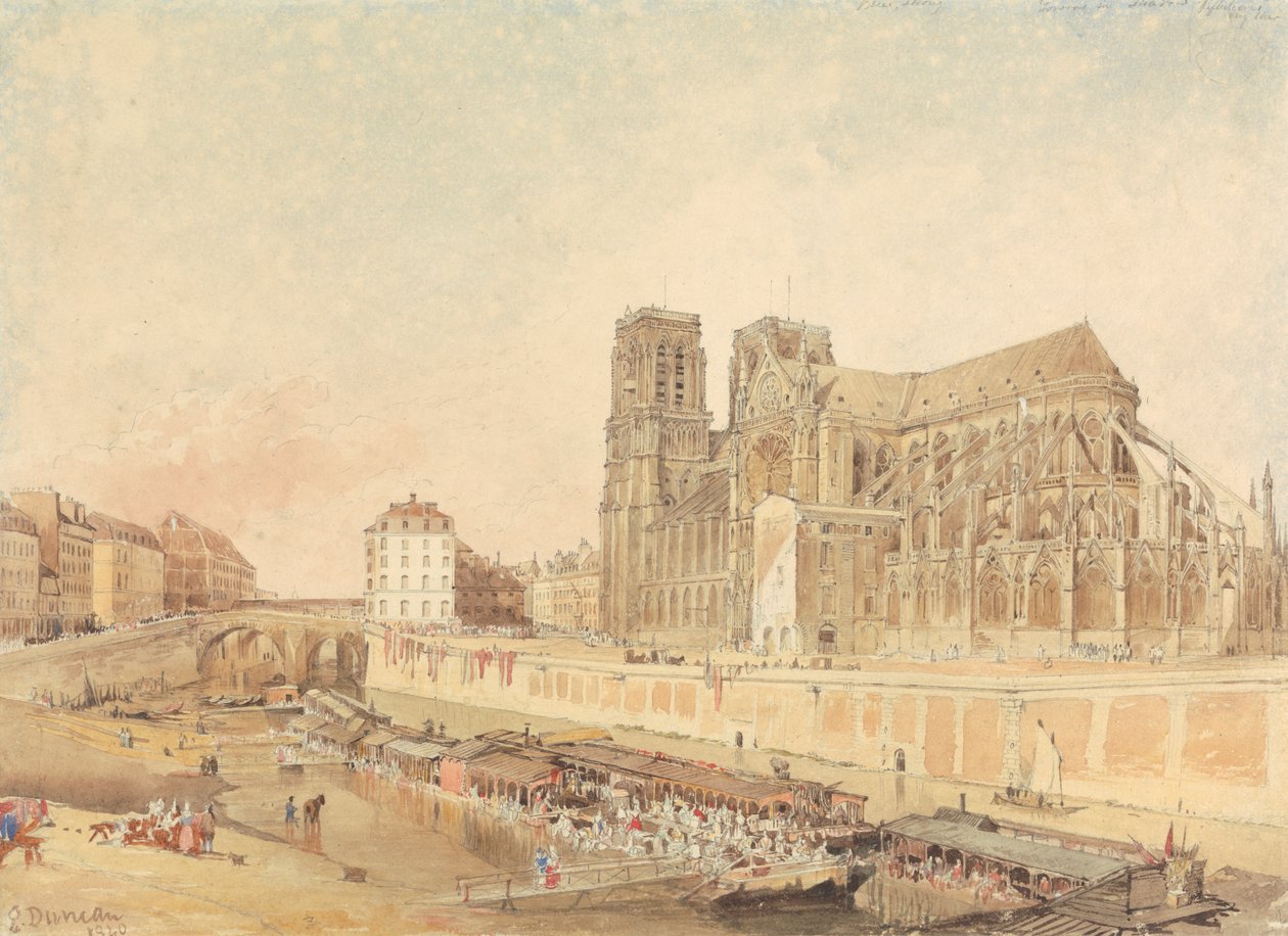 Notre Dame, Pariisi, vasemmalta rannalta tekijältä Edward Duncan