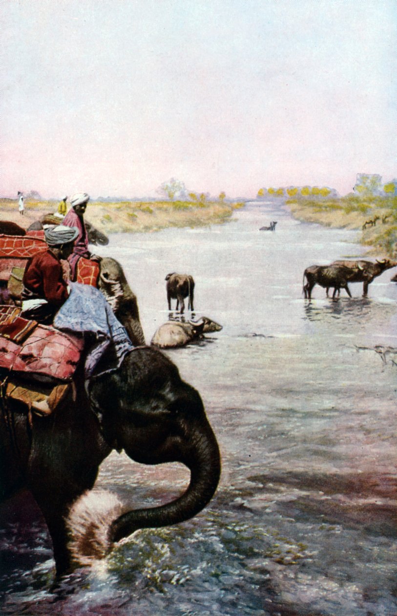 Jokikohtaus, Keski-Intia, 1930-luku tekijältä Edward E Long