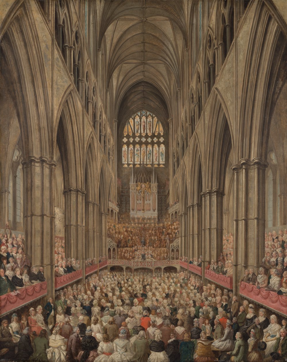 Westminster Abbeyn sisänäkymä Händelin muistopäivänä, otettu johtajan lippasta tekijältä Edward Edwards