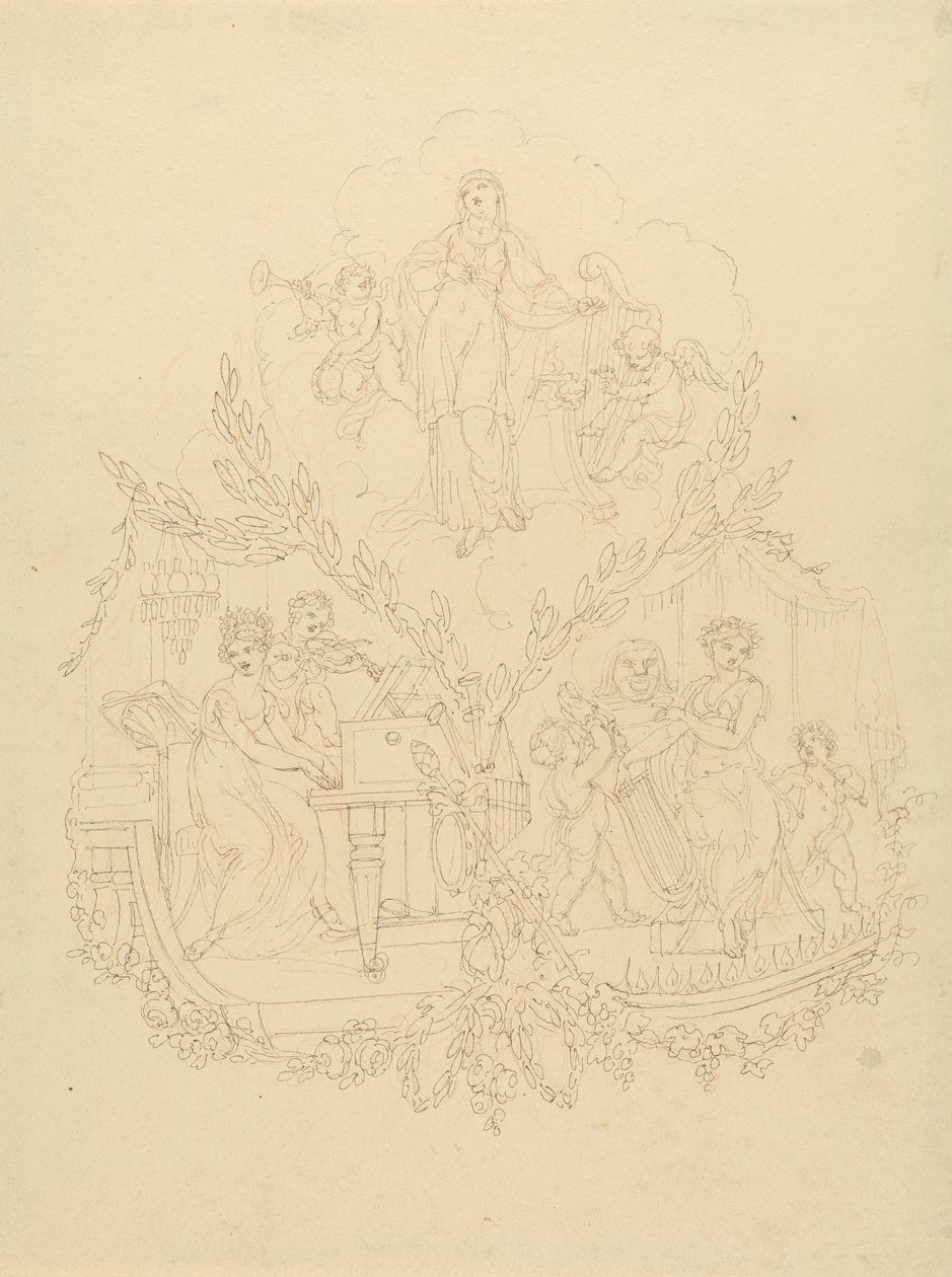 Naishahmot ja soittimia soittava Putti tekijältä Edward Francis Burney