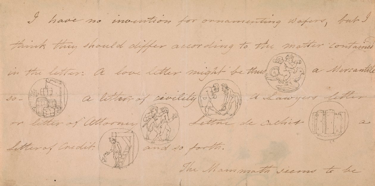 Kirje, jossa on malleja kylteille (?) tekijältä Edward Francis Burney