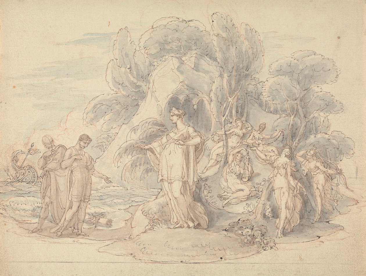 Telemachus ja mentori laskeutuvat Calypson saarelle tekijältä Edward Francis Burney