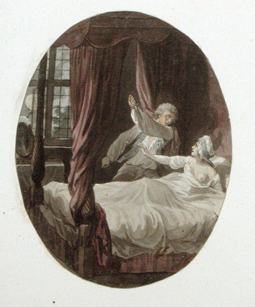 The Intruder, kuvitus elokuvalle "The Spectator", n. 1810 (akvarelli paperille) tekijältä Edward Francis Burney