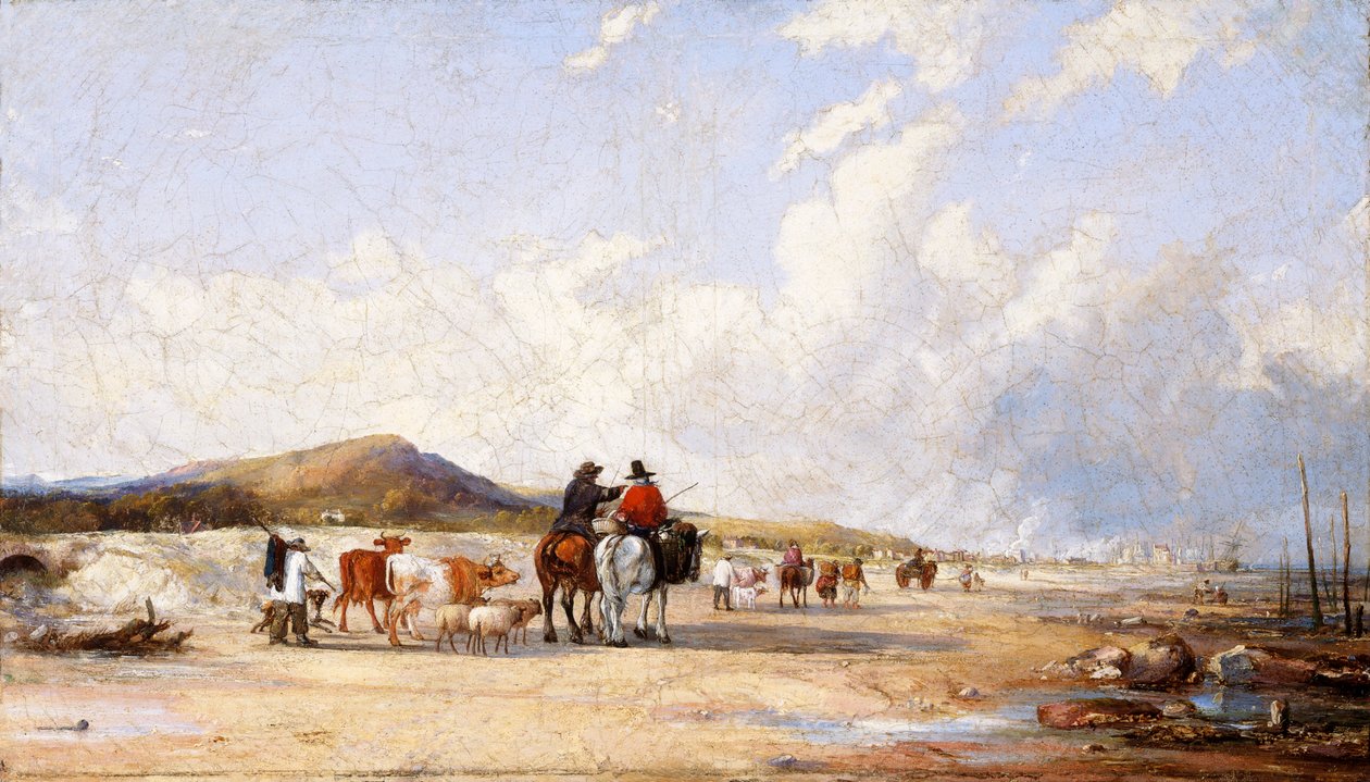 "Crossing the sands to Swansea Market", 1850-luku tekijältä Edward Francis Drew Pritchard