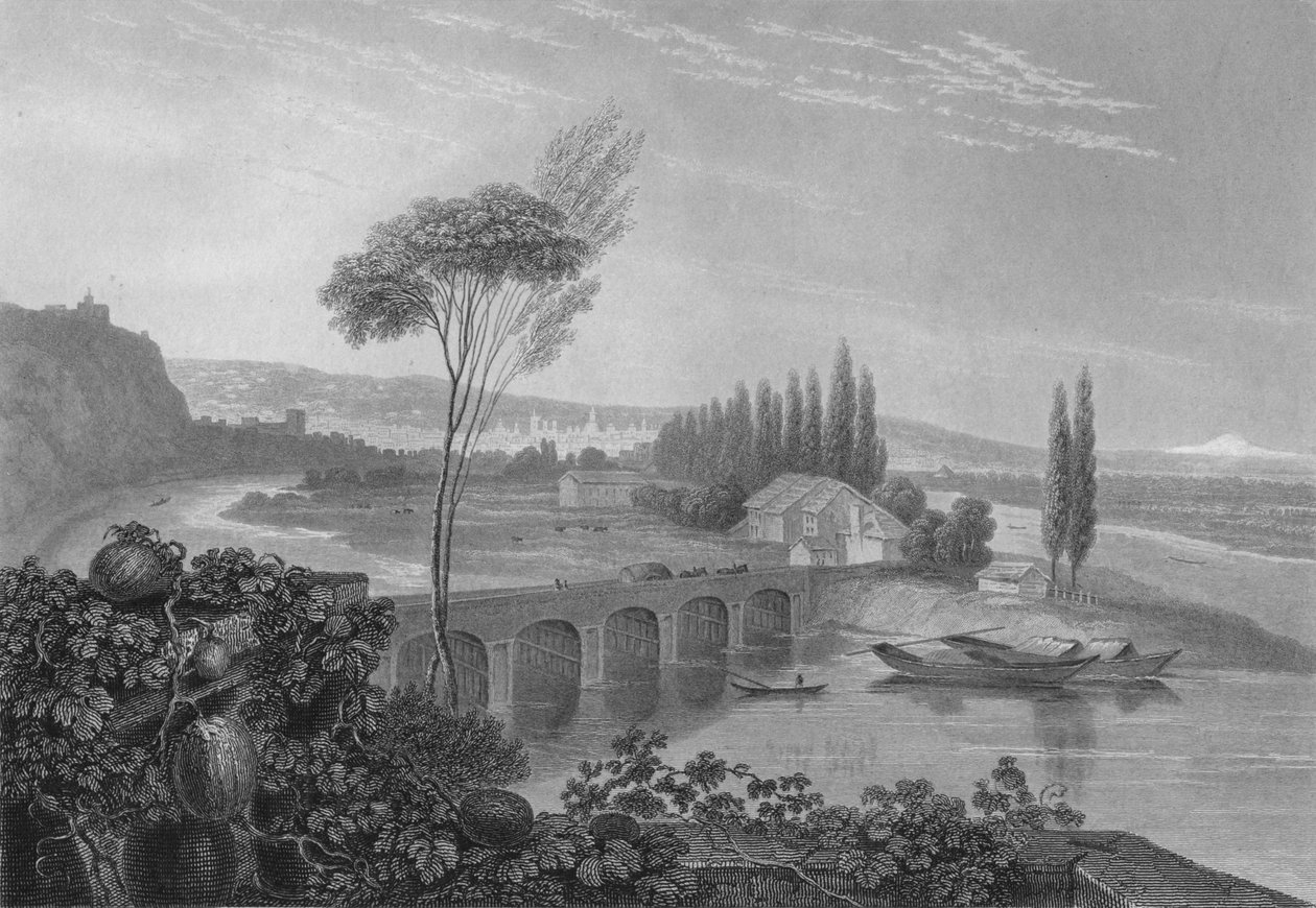 Lyon, Rhônen ja Saonen yhtymäkohta, 1827. tekijältä Edward Francis Finden