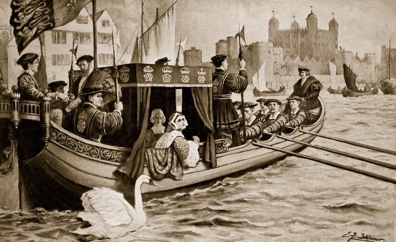 Catherine Howard kuljetetaan torniin, kuvitus teoksesta 