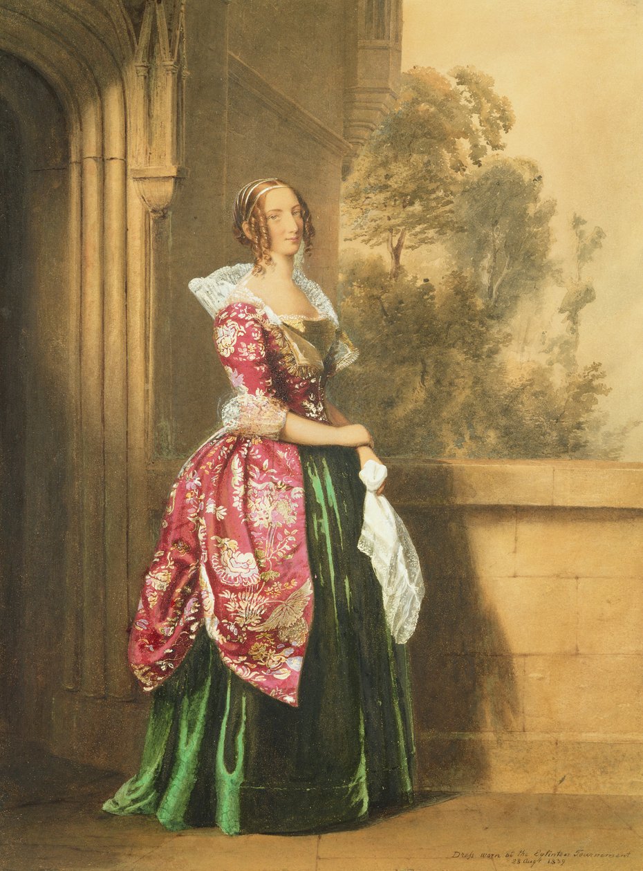 Nainen puvussaan Eglinton-turnauksessa, 1839 (lyijykynä ja wc) tekijältä Edward Henry Corbould