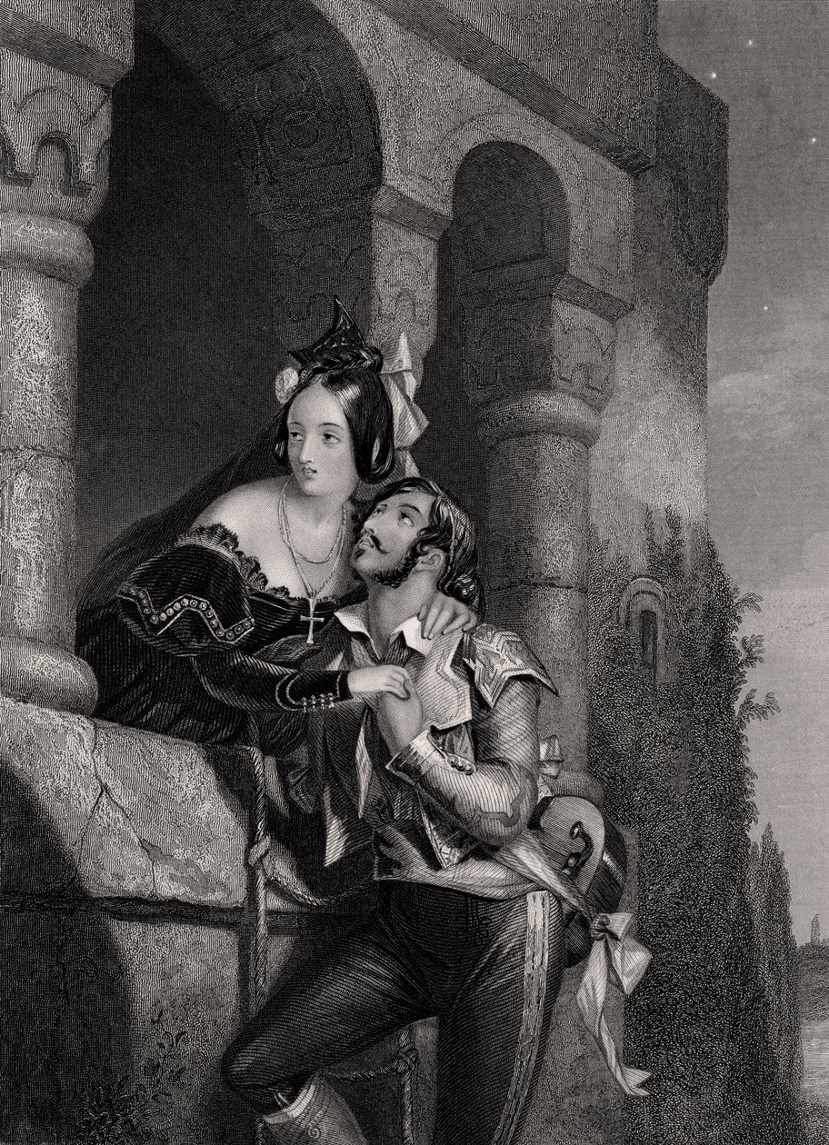 "Hyvää yötä, tuhat kertaa, hyvää yötä", kaiverrus W.H. Egleton William Shakespearen (1564-1616) "Romeosta ja Juliasta" tekijältä Edward Henry Corbould