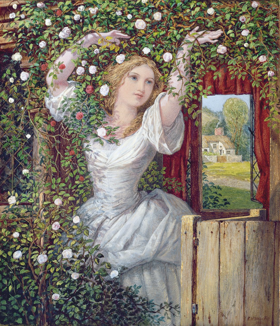 Puutarhurin tytär, 1860 (wc paperilla aluksella) tekijältä Edward Henry Wehnert