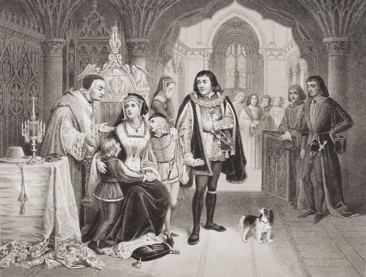 Edward IV:n pojat erosivat äidistään Richard Duke of Gloucesterin toimesta, 16. kesäkuuta 1483, "Illustrations of English and Scottish History" osasta I. tekijältä Edward Henry Wehnert
