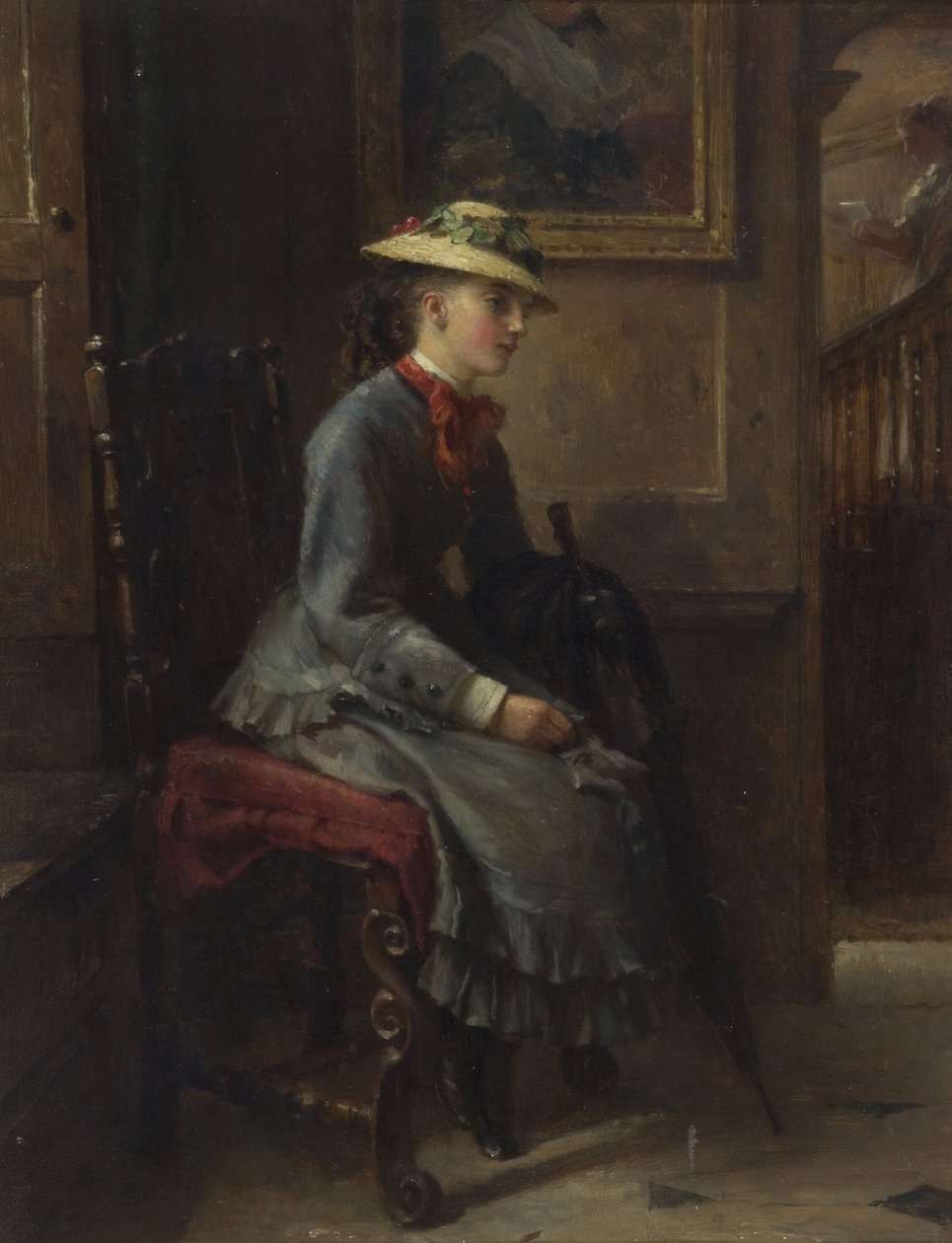 Sisätila, jossa tyttö odottaa (öljy kankaalle) tekijältä Edward Hughes