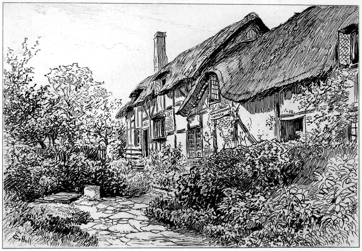 Anne Hathawaysin mökki Shotteryssa, Stratford-upon-Avonissa, Warwickshiressä, 1885 tekijältä Edward Hull