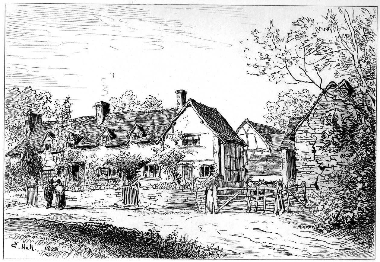 Mary Ardensin mökki Wilmcotessa, Warwickshiressä, 1885. tekijältä Edward Hull