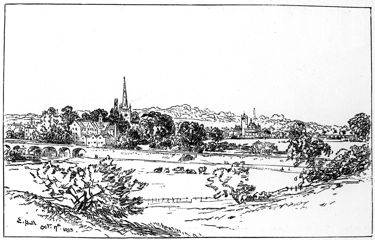 Stratford-upon-Avon, Warwickshire, katsottuna kaakosta, 1885. tekijältä Edward Hull