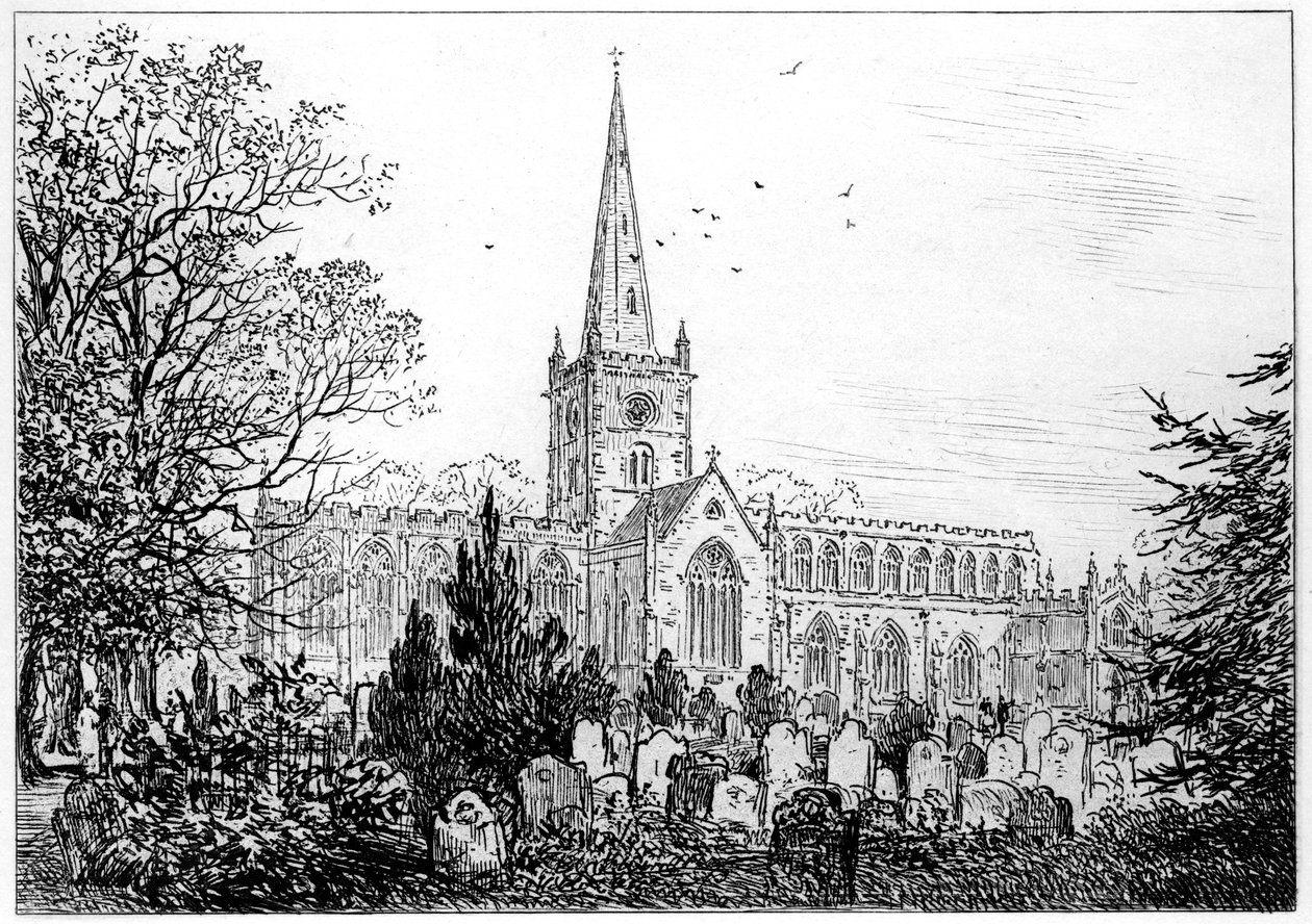 Stratfordin kirkko pohjoisesta katsottuna, Stratford-upon-Avon, Warwickshire, 1885. tekijältä Edward Hull
