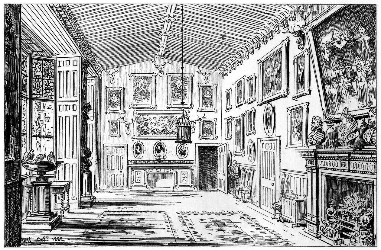 Charlecote Parkin suuri sali, Warwickshire, 1885. tekijältä Edward Hull