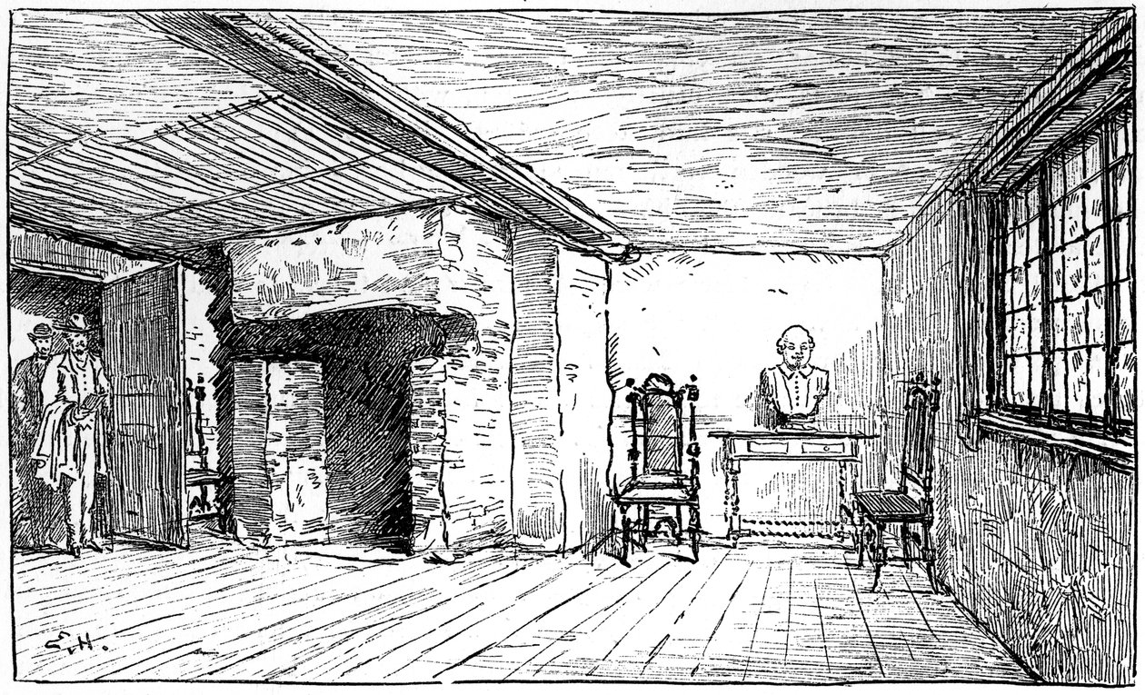 Huone, jossa Shakespeare syntyi, Stratford-upon-Avon, Warwickshire, 1885. tekijältä Edward Hull