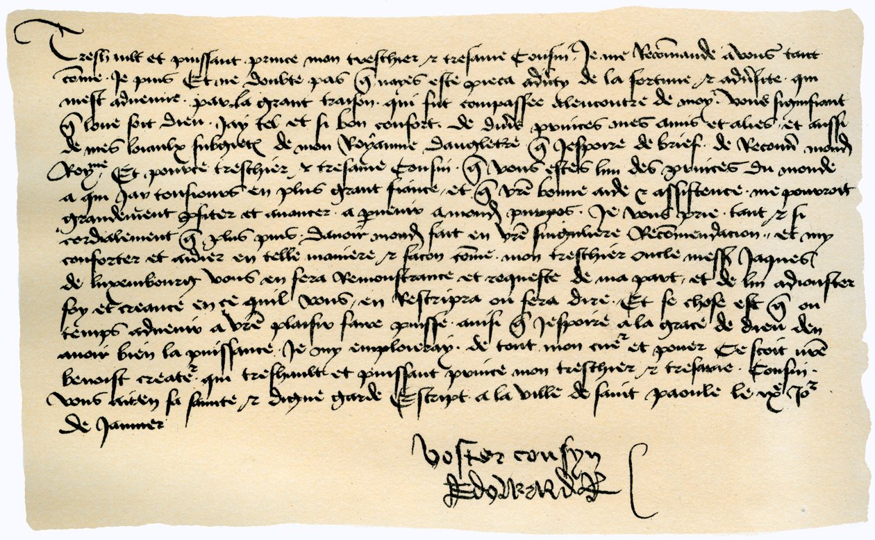 Edward IV:n kirje Francis II:lle, Bretagnen herttualle, 9. tammikuuta 1471. tekijältä Edward IV King of England