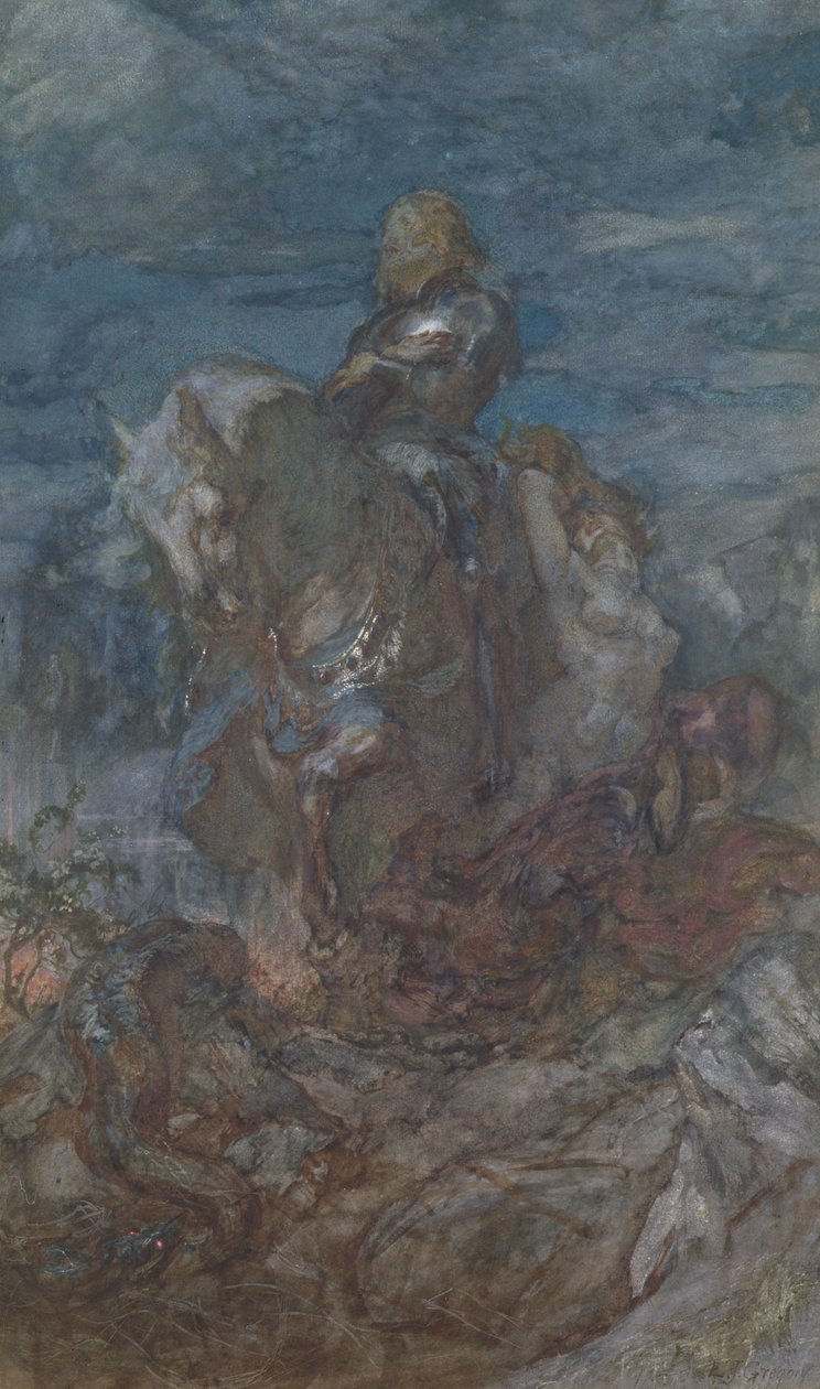 Sir Galahad (wc ja guassi paperilla) tekijältä Edward John Gregory