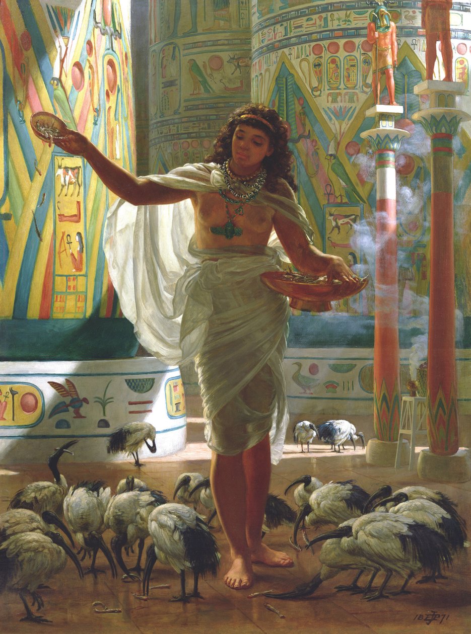 Pyhän Ibiksen ruokkiminen Karnacin hallissa (öljy kankaalle) tekijältä Edward John Poynter