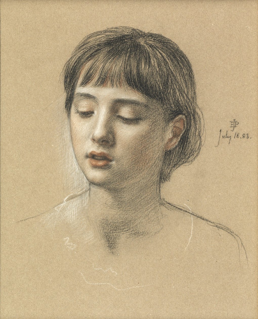 Tytön pää, 1883 (liitu paperille) tekijältä Edward John Poynter