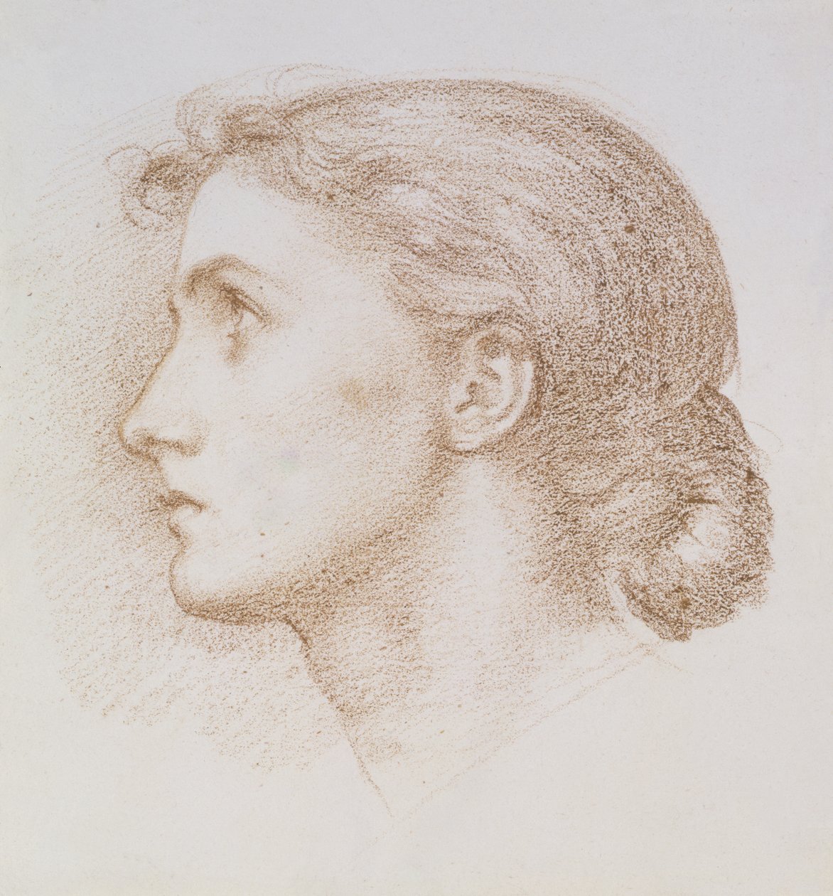 Nuoren naisen päätutkimus, n. 1880 (liitu paperille) tekijältä Edward John Poynter