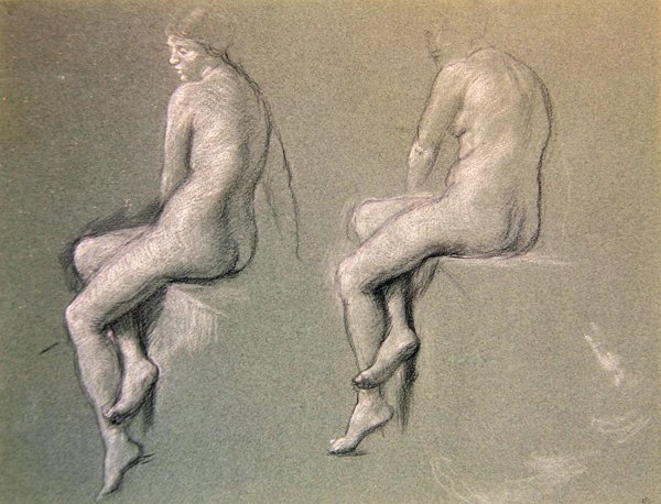 Tutkimuksia "The Champion Swimmerille", n. 1914 (liitu paperille) tekijältä Edward John Poynter