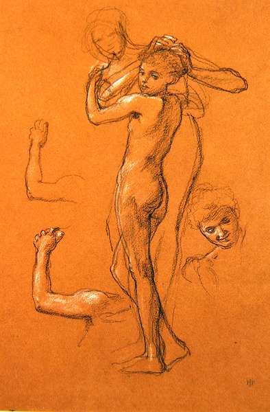 Study for Idle Fears (II), 1893 (liitu paperille) tekijältä Edward John Poynter