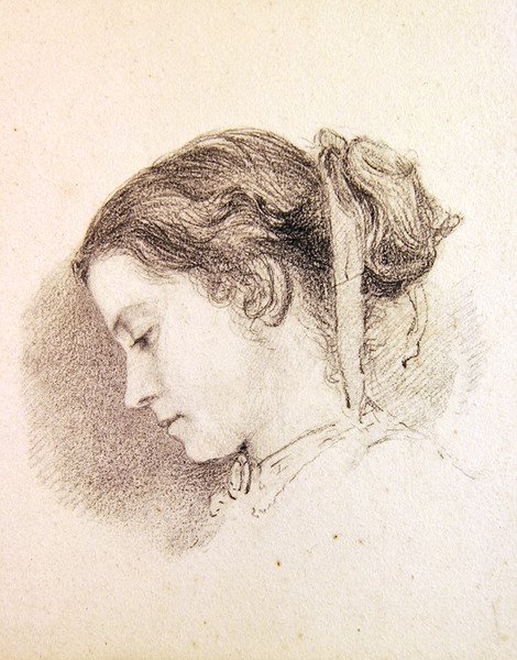 Tytön pään tutkimus (kynä paperille) tekijältä Edward John Poynter