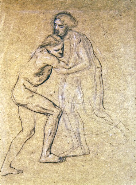Tutkimus kahdesta alaston miehestä syleilemässä The Prodigals Returnissa, 1869 (liitu paperille) tekijältä Edward John Poynter