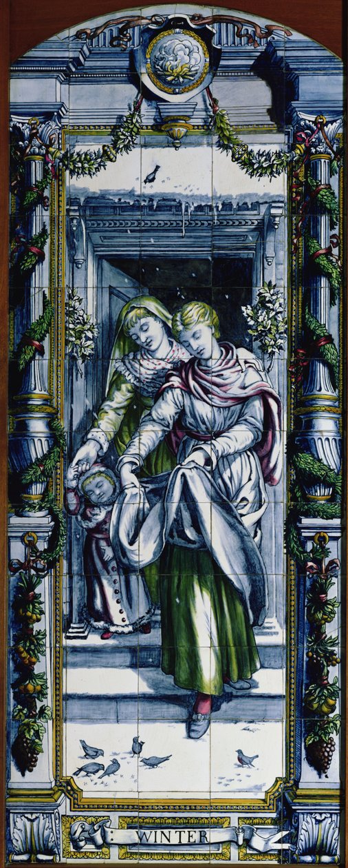 Talvi, sarjasta laattapaneeleja, jotka on suunnitellut Sir Edward Poynter ja valmistanut Minton, Campbell and Company, hollantilainen keittiö, 1867-8 (keraaminen) tekijältä Edward John Poynter