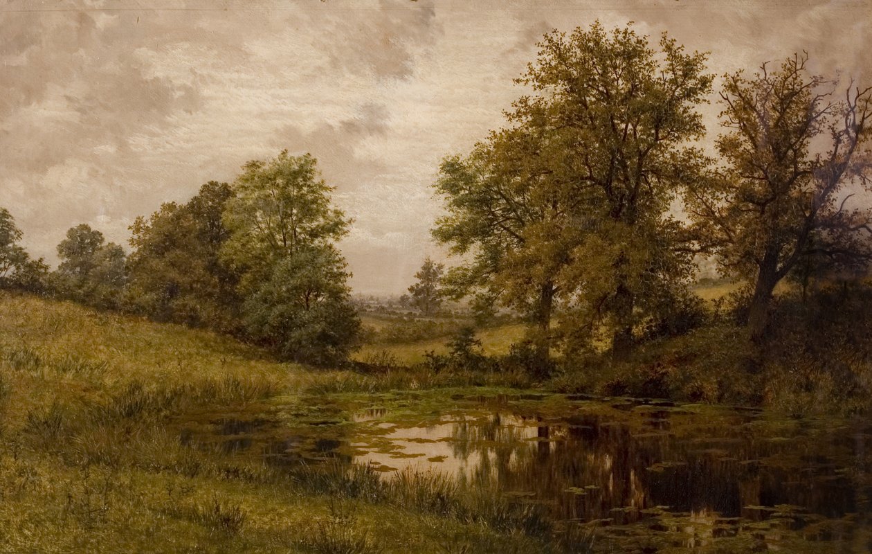Lampi lähellä Whittems Farmia, lähellä Coundonia, 1800-luvun loppu - 1900-luvun alku tekijältä Edward Junior Rudge