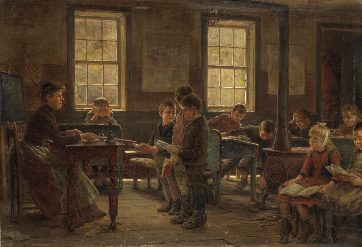 Maalaiskoulu, 1890 (öljy kankaalle ja sommitelmalevylle kiinnitettynä) tekijältä Edward Lamson Henry