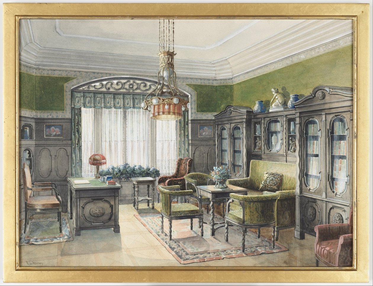 Kirjaston sisätilat tekijältä Edward Lamson Henry