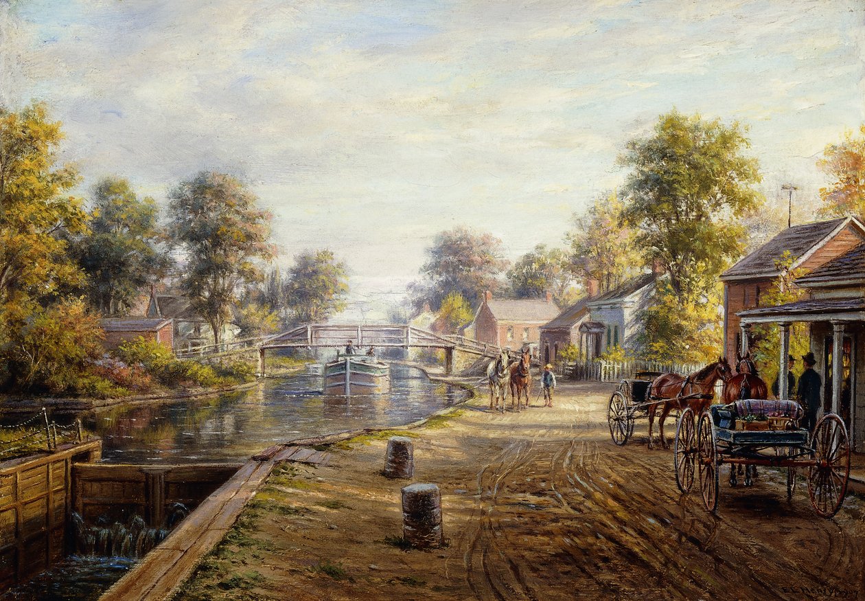 Kohtaus Delawaren ja Hudsonin kanavan varrella, 1907 tekijältä Edward Lamson Henry