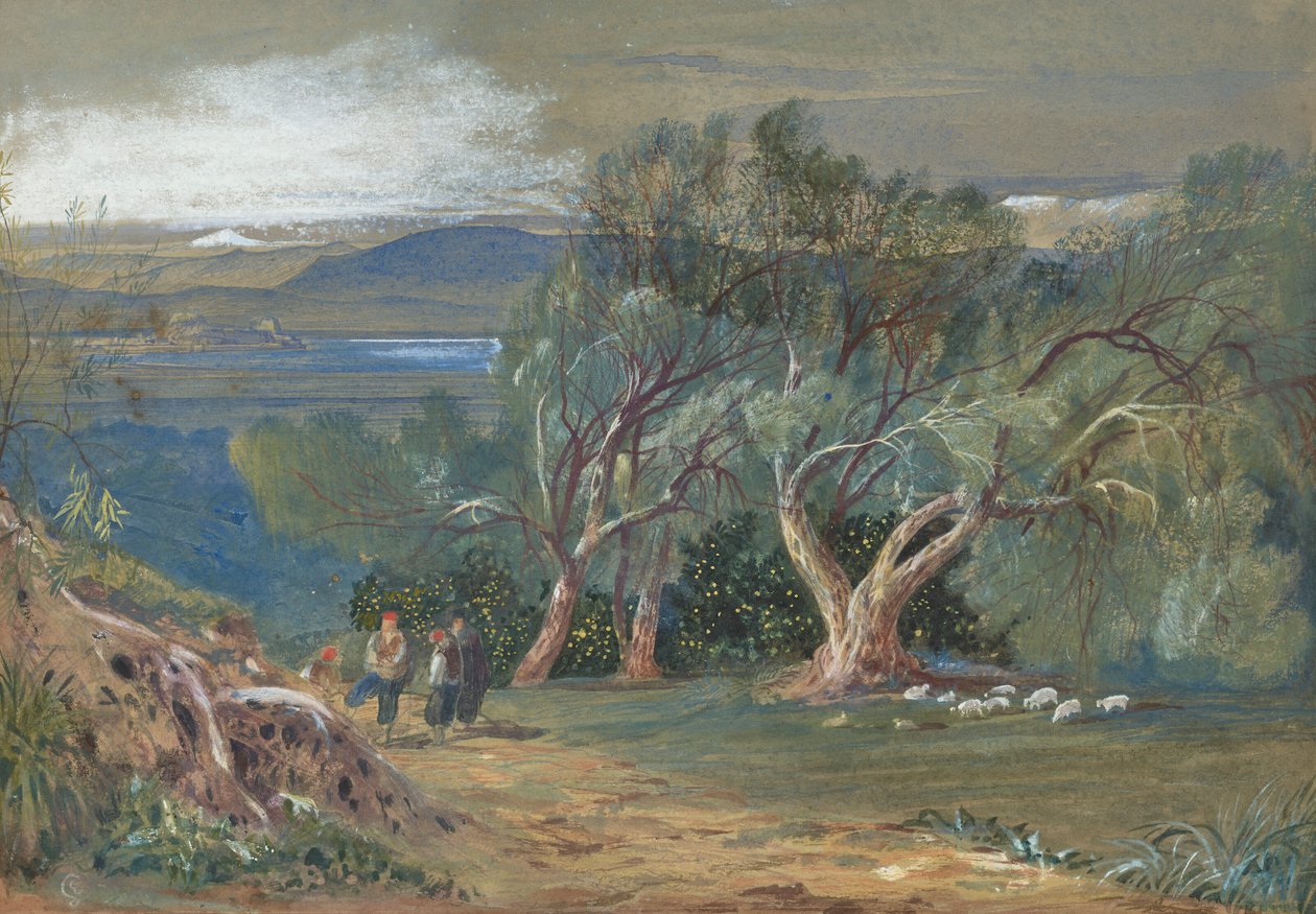 Korfun kaukaisempi näkymä Virosista käsin tekijältä Edward Lear